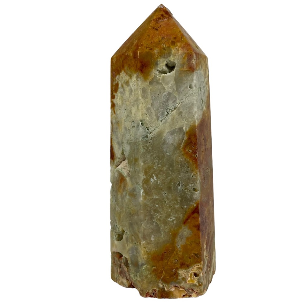 Mexican Lace Moss Agate Crystal Tower 4.25” Tall Polished Freeform Self Standing